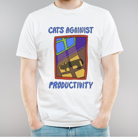 Tops - Cats Against Productivity T-Shirt, Funny Cat T-Shirt, Lazy Joke T-Shirt